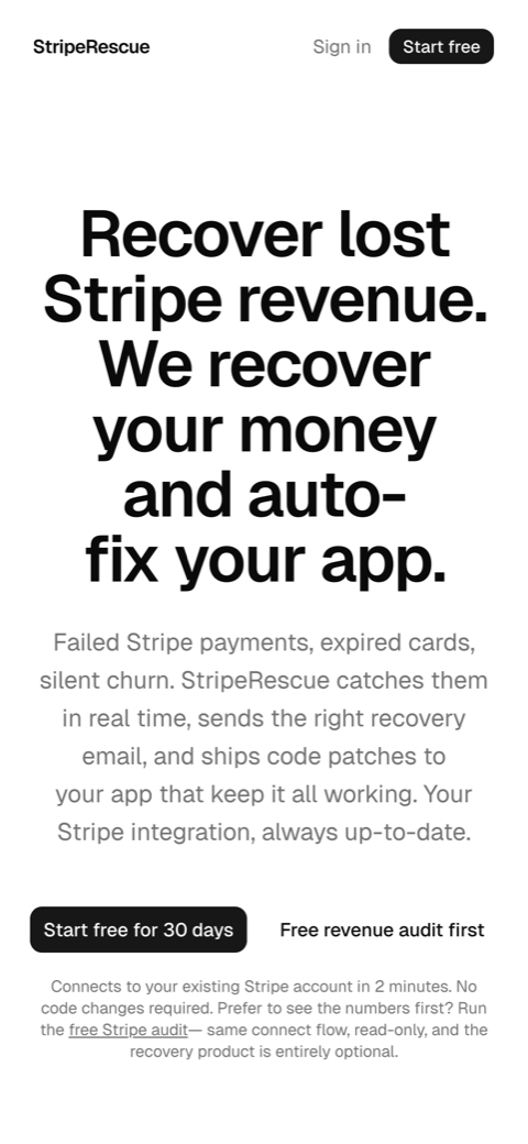 StripeRescue landing page